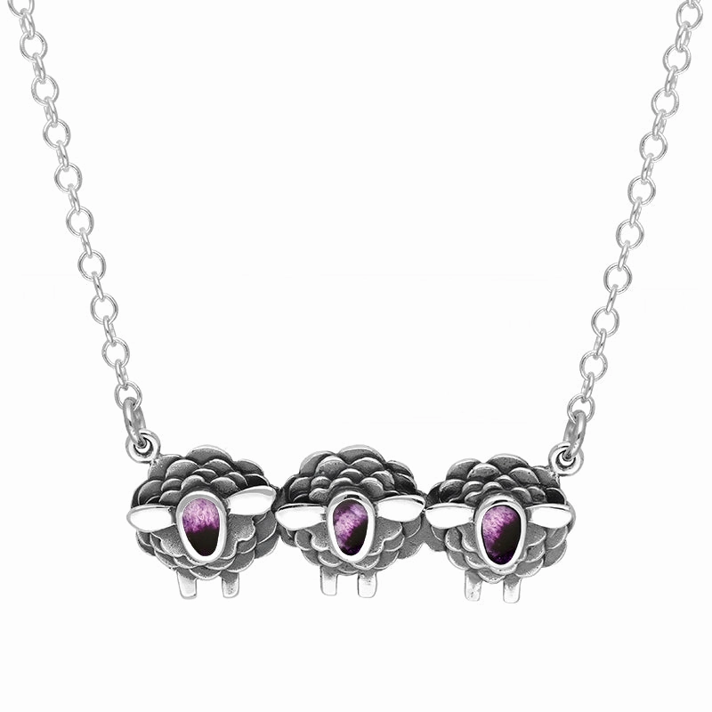 9ct White Gold Blue John Three Sheep Necklace