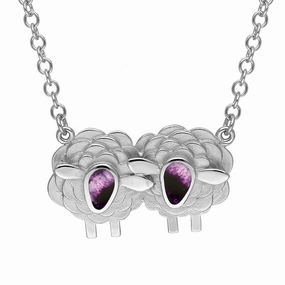 9ct White Gold Blue John Two Large Sheep Necklace