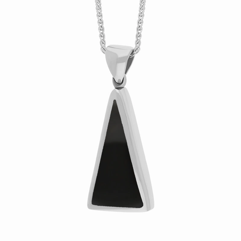 9ct White Gold Blue John Whitby Jet Small Double Sided Triangular Fob Necklace