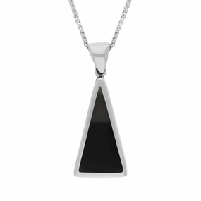 9ct White Gold Blue John Whitby Jet Small Double Sided Triangular Fob Necklace