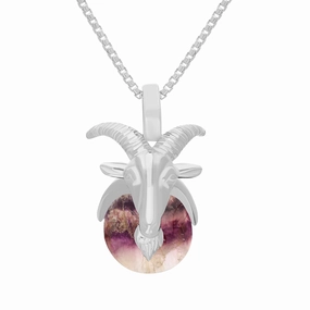 9ct White Gold Blue John Zodiac Capricorn 9mm Bead Pendant