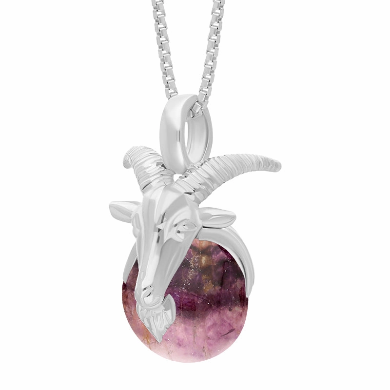 9ct White Gold Blue John Zodiac Capricorn 9mm Bead Pendant