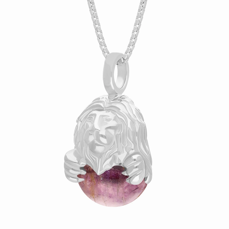 9ct White Gold Blue John Zodiac Leo 10mm Bead Pendant