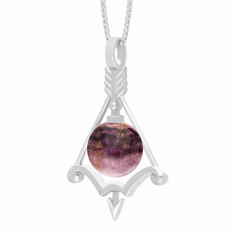 9ct White Gold Blue John Zodiac Sagittarius 8mm Bead Pendant