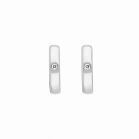 9ct White Gold Diamond 11mm Round Domed Hoop Earrings