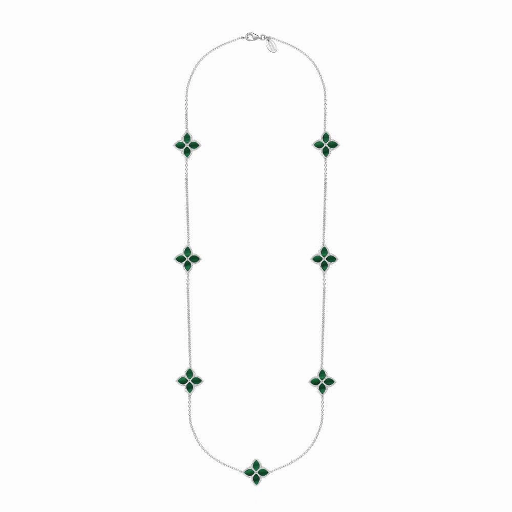 9ct White Gold Malachite Eden Long Marquise Flower Necklace