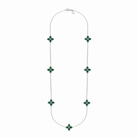 9ct White Gold Malachite Eden Long Marquise Flower Necklace