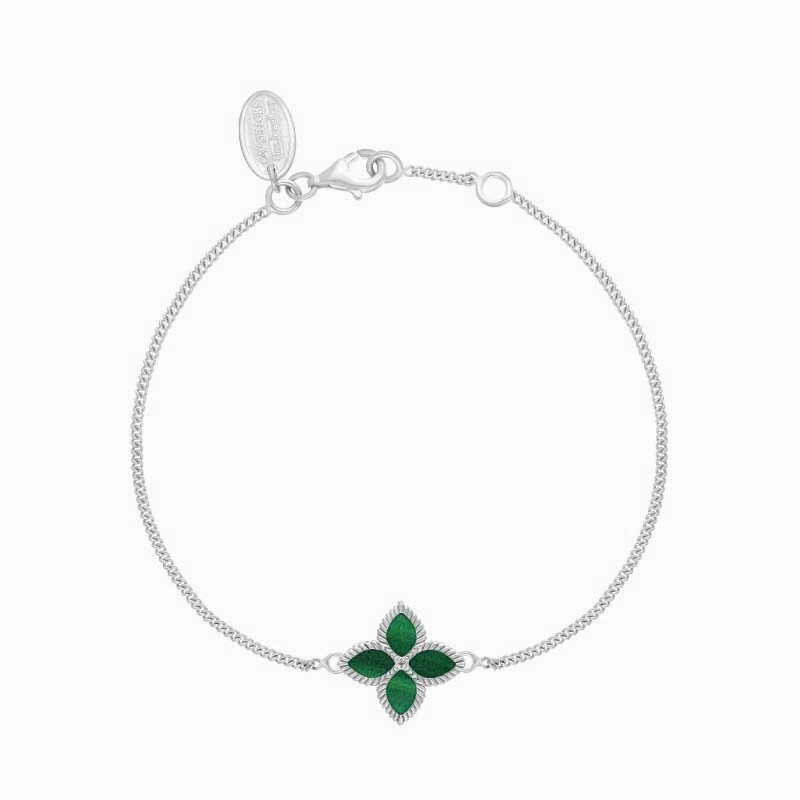 9ct White Gold Malachite Eden Marquise Flower Bracelet