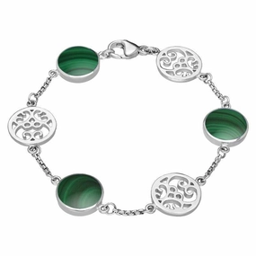 9ct White Gold Malachite Flore Filigree Bracelet