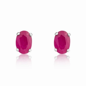9ct White Gold Ruby 6x4mm Oval Claw Set Stud Earrings