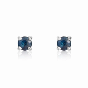 9ct White Gold Sapphire 3mm Round Claw Set Stud Earrings