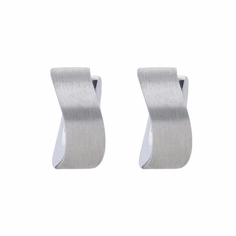 9ct White Gold Satin Curved Hoop Earrings D