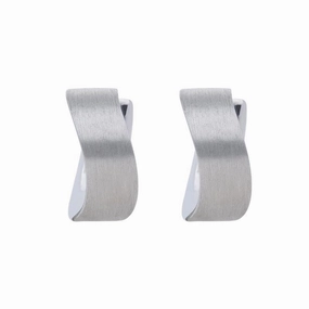 9ct White Gold Satin Curved Hoop Earrings D