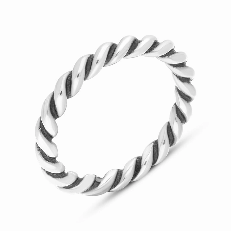 9ct White Gold Stepping Stones Twisted Rope Stacking Ring