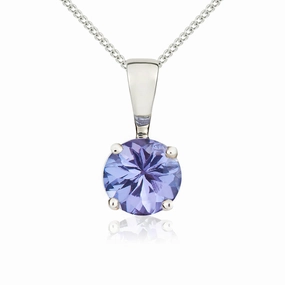 9ct White Gold Tanzanite 5mm Round Claw Set Pendant