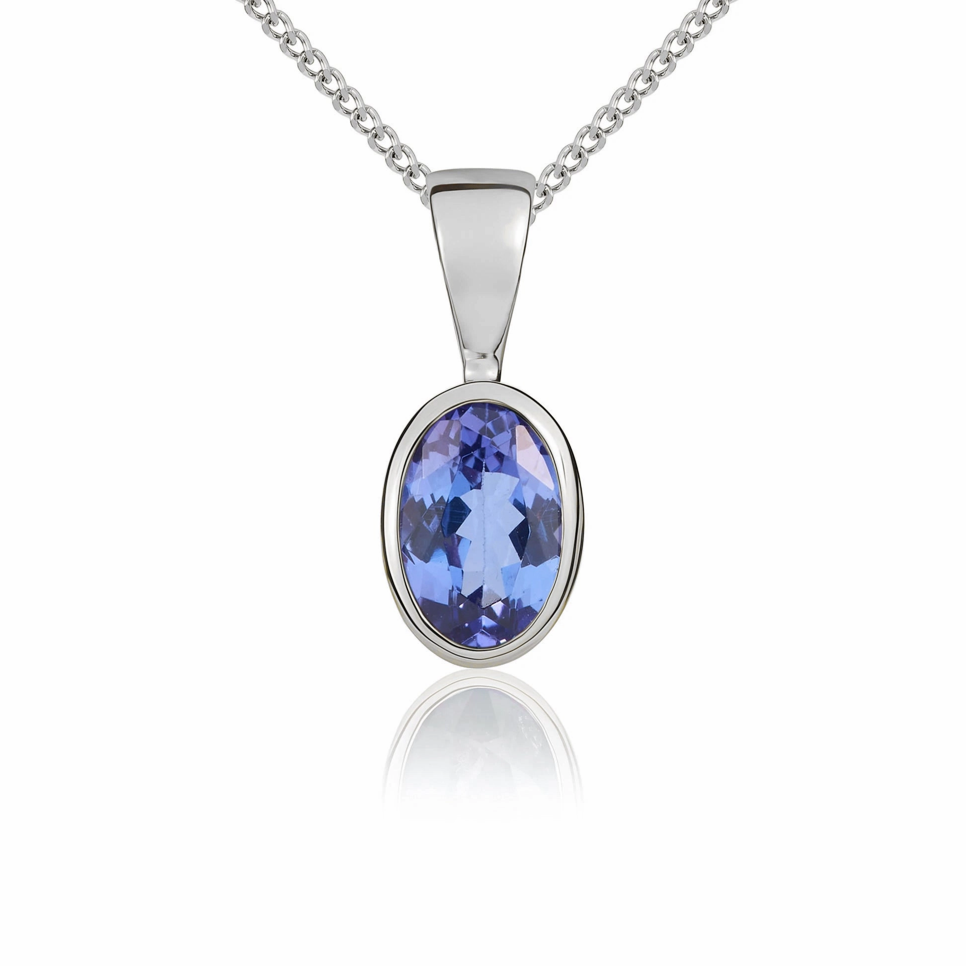 9ct White Gold Tanzanite 6x4mm Oval Rub Over Set Pendant