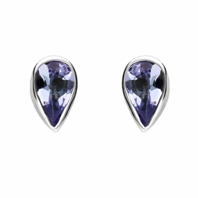 9ct White Gold Tanzanite Small Pear Stud Earrings