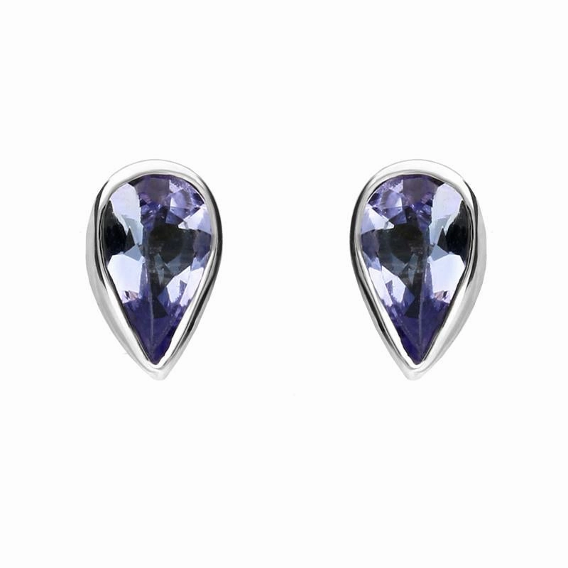 9ct White Gold Tanzanite Small Pear Stud Earrings