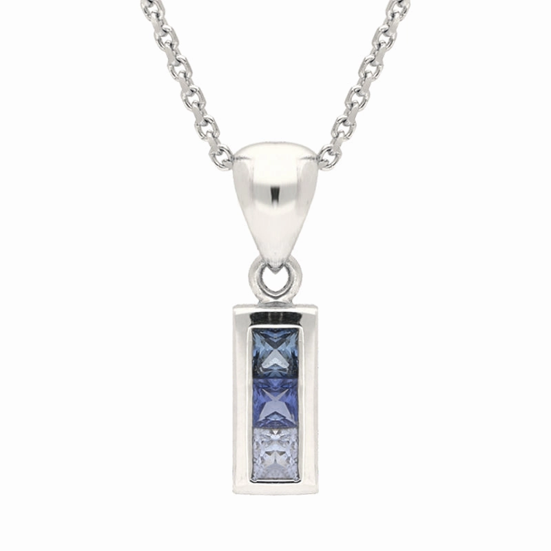 9ct White Gold Three Stone Princess Cut Sapphire Necklace