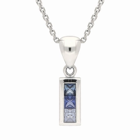 9ct White Gold Three Stone Princess Cut Sapphire Necklace