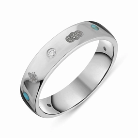9ct White Gold Turquoise 0.08ct Diamond Queen's Jubilee Hallmark 5mm Ring D