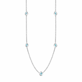9ct White Gold Turquoise Cross Link Disc Chain Necklace