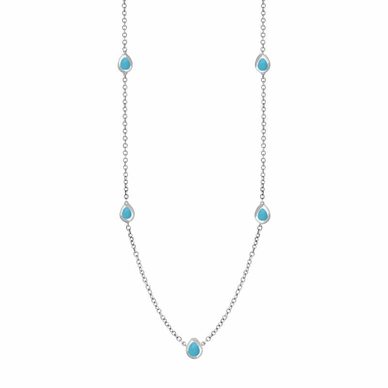 9ct White Gold Turquoise Cross Link Disc Chain Necklace