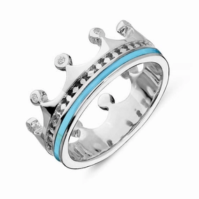 9ct White Gold Turquoise Diamond Tiara Patterned Band Ring