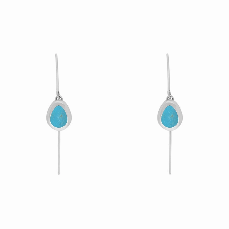 9ct White Gold Turquoise Fleur De Lis Disc Drop Earrings