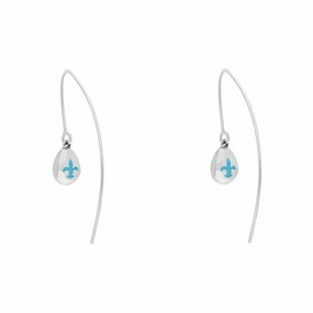 9ct White Gold Turquoise Fleur De Lis Disc Drop Earrings