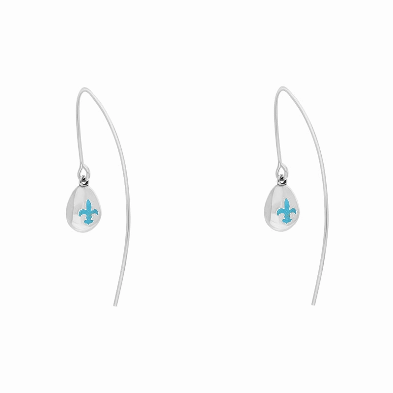 9ct White Gold Turquoise Fleur De Lis Disc Drop Earrings