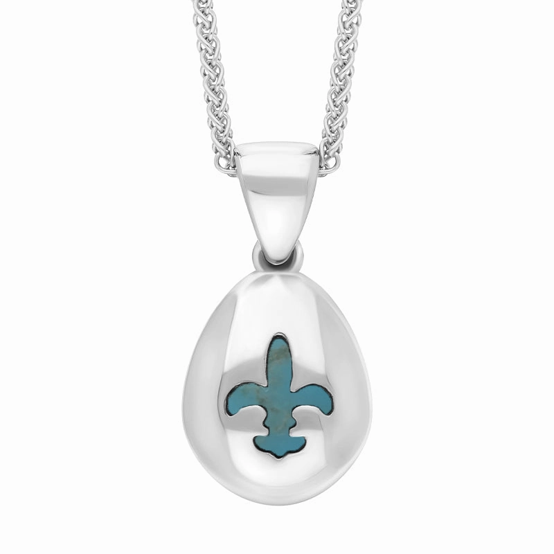 9ct White Gold Turquoise Fleur De Lis Pear Shape Necklace