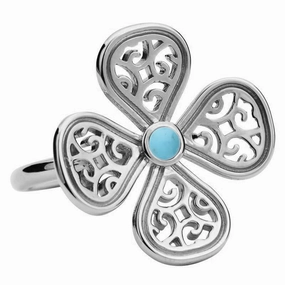 9ct White Gold Turquoise Flore Four Petal Filigree Ring