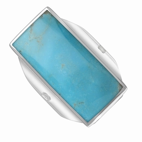 9ct White Gold Turquoise Hallmark Large Oblong Ring