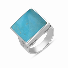 9ct White Gold Turquoise Hallmark Small Square Ring