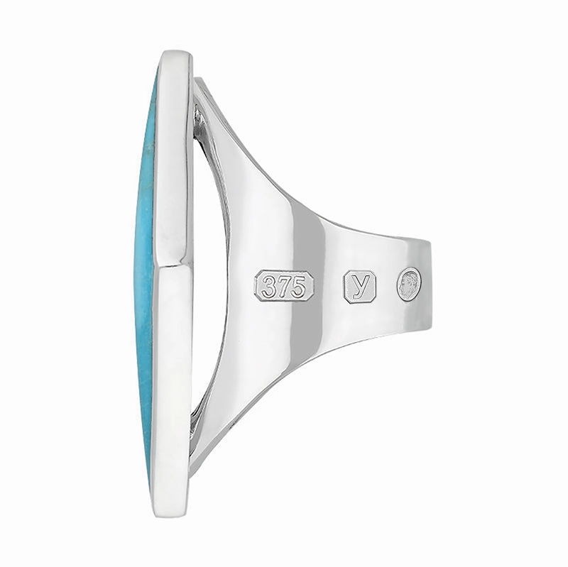9ct White Gold Turquoise King's Coronation Hallmark Large Rhombus Ring D