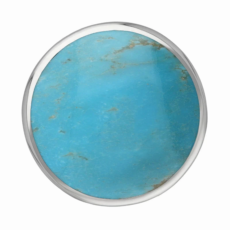 9ct White Gold Turquoise King's Coronation Hallmark Large Round Ring D