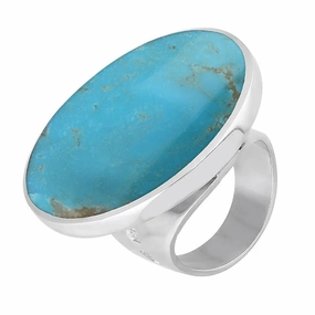 9ct White Gold Turquoise King's Coronation Hallmark Large Round Ring D