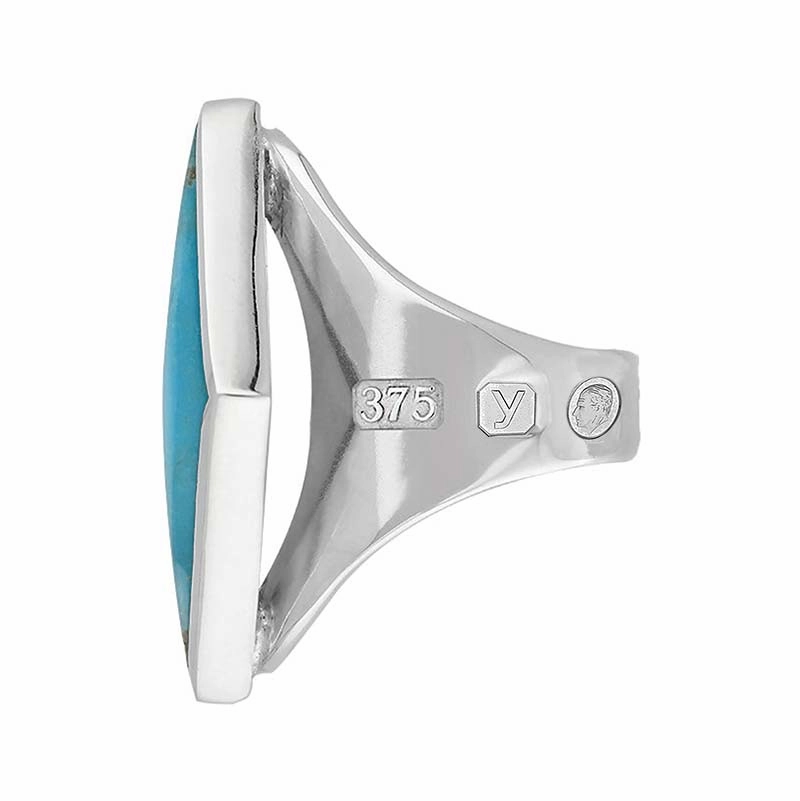 9ct White Gold Turquoise King's Coronation Hallmark Medium Rhombus Ring D