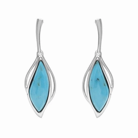 9ct White Gold Turquoise Open Marquise Drop Earrings