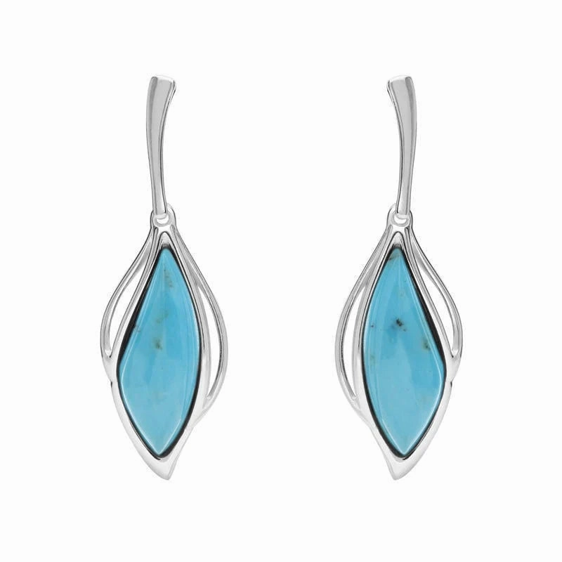 9ct White Gold Turquoise Open Marquise Drop Earrings
