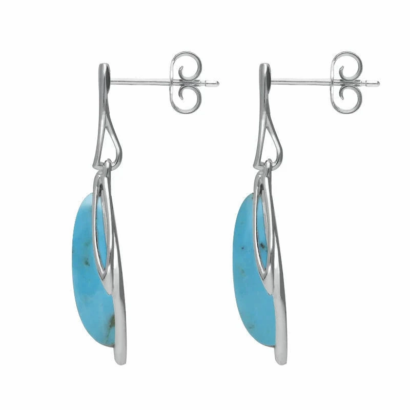9ct White Gold Turquoise Open Marquise Drop Earrings