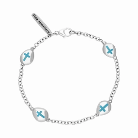 9ct White Gold Turquoise Oval Cross Detail Four Stone Bracelet