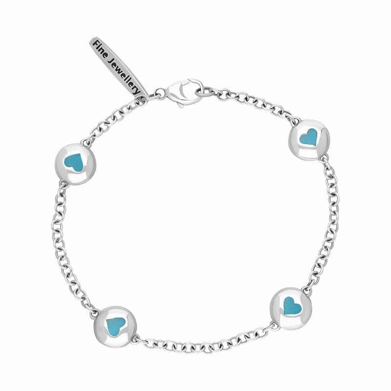 9ct White Gold Turquoise Oval Heart Detail Four Stone Bracelet
