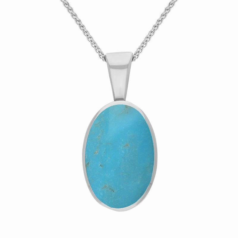 9ct White Gold Turquoise Oval Necklace