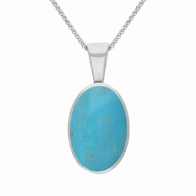 9ct White Gold Turquoise Oval Necklace