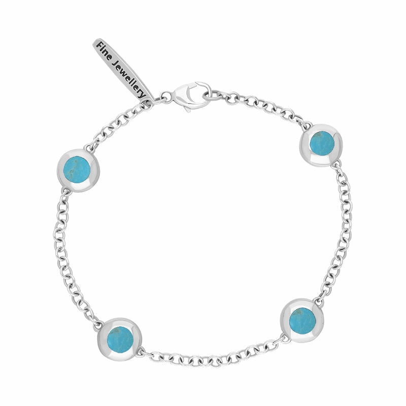 9ct White Gold Turquoise Oval Star Detail Four Stone Bracelet