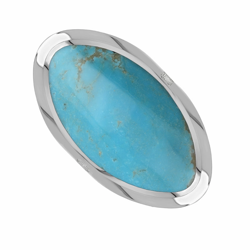 9ct White Gold Turquoise Queen's Jubilee Hallmark Large Oval Ring D