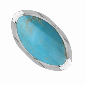 9ct White Gold Turquoise Queen's Jubilee Hallmark Large Oval Ring D