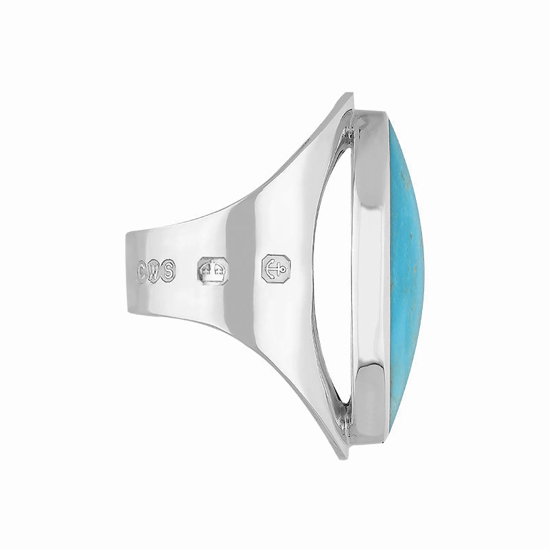 9ct White Gold Turquoise Queen's Jubilee Hallmark Large Oval Ring D
